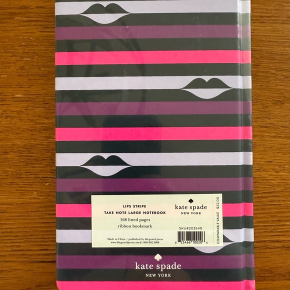 Kate Spade Lips Striped Notebook - Picture 2 of 3